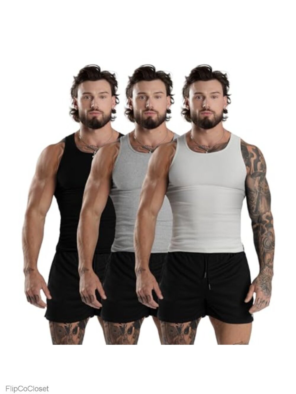 Mens Ribbed Cotton Spandex Tank Tops 3 Pack Athletic Fit Gym Workout